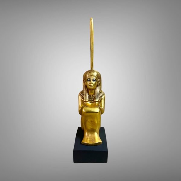 This gorgeous and unique Maat Statue in Gold Leaf with Black Base is handcrafted