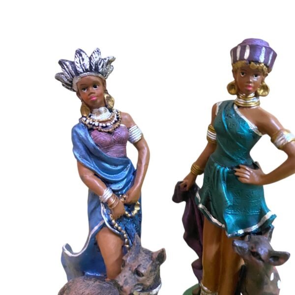 Two statues of two very cute African women with their pets - Image 2