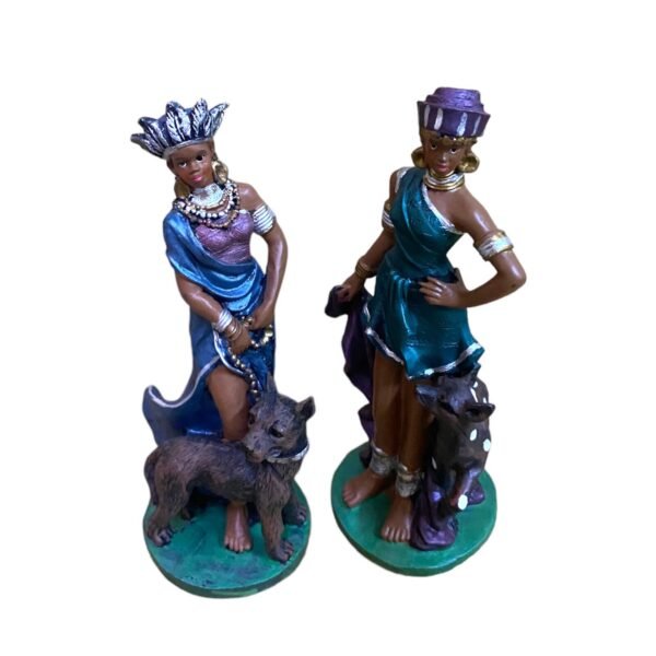 Two statues of two very cute African women with their pets - Image 8