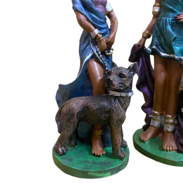 Two statues of two very cute African women with their pets - Image 4
