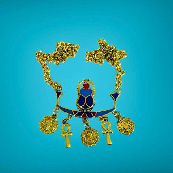 Unique and adorable boat shaped bib necklace with khepri