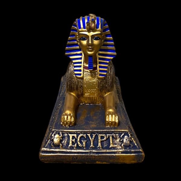 Sphinx statue in golden color inlaid with wonderful, distinctive colors of high quality