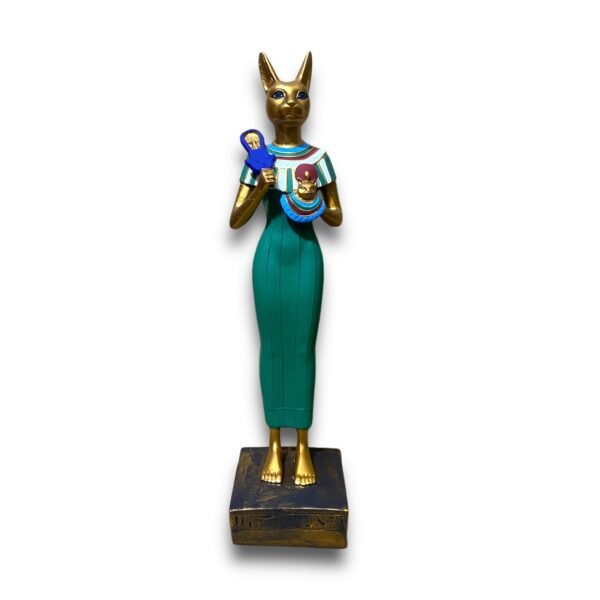Gorgeous Bastet statue with a cat's head and a woman's body in pretty colors well